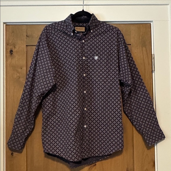Ariat Wrinkle Free Mens S Button Down Shirt Cotton long sleeve Western Cowboy - Picture 1 of 7